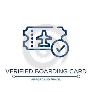 Verified boarding card icon. Linear vector illustration from in the frontier collection. Outline verified boarding card icon