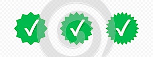 Verified icon badge for account profile, vector check tags or green marks. Verified icons for business account or member login and