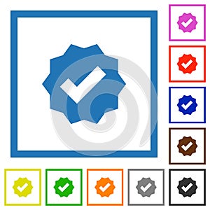 Verified sticker solid flat framed icons