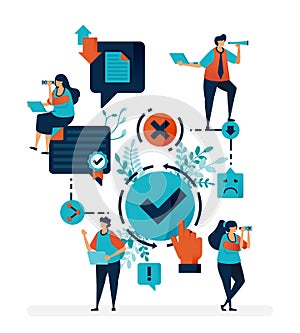 Verify option to share documents. Flowchart to select tick or cross. Action in choosing a decision. Simple tick symbol vector