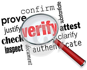 Verify Word Magnifying Glass Certify Prove Check Inspect photo