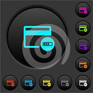 Verifying credit card dark push buttons with color icons