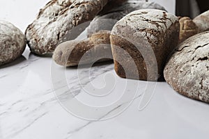 Verios bread on marble background