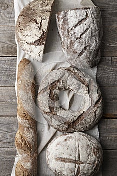 Verios bread on wooden background