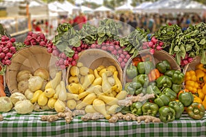 A verity of fresh vegetables beautifully displayed at the local farmers market, you will find a verity of organically grown