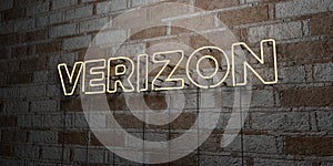 VERIZON - Glowing Neon Sign on stonework wall - 3D rendered royalty free stock illustration