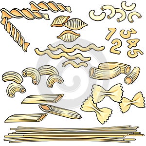 Vermicelli, spaghetti, pasta icons set
