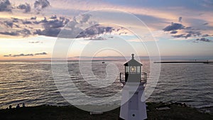 Vermilion Light house along lake Erie Shore line in Vermilion, Ohio during sunset