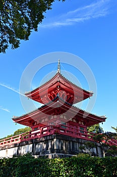 Vermilion pagoda of Daikakuji temple, Kyoto Japan