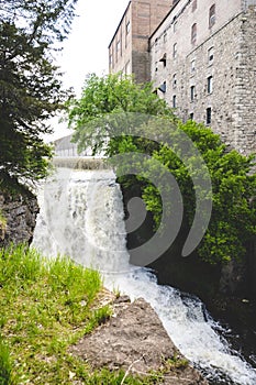 Vermillion Falls, an urban waterfall next to an old factory located in Hastings, Minnesota