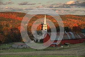 Vermont Church and Red Barn