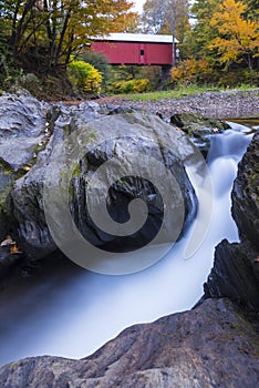 Vermont covered bridge in fall