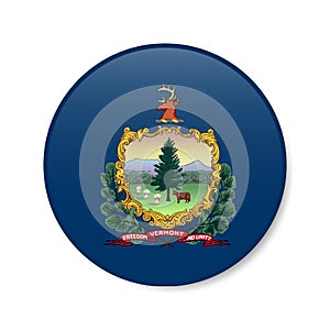 Vermont flag circle button icon, US state round badge. 3D realistic isolated vector illustration