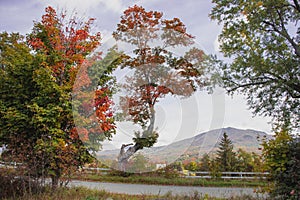 Vermont rolling hills, mountain view fall changing leaves