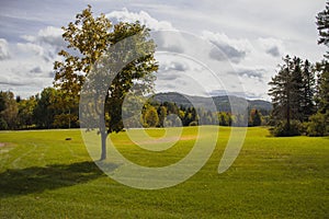 Vermont rolling hills, mountain view fall changing leaves