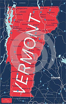 Vermont state detailed editable map