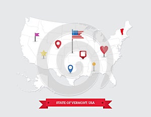 Vermont State map highlighted on USA map