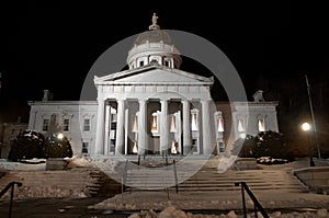 Vermont Statehouse at night in winter photo