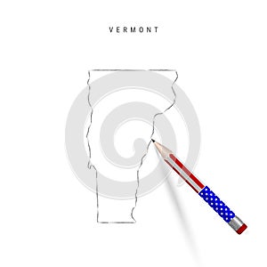 Vermont US state vector map pencil sketch. Vermont outline map with pencil in american flag colors
