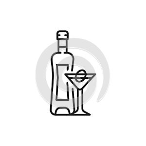 Vermouth bottle and glass color line icon. Alcoholic beverages.