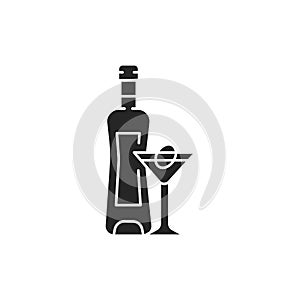 Vermouth bottle and glass color line icon. Alcoholic beverages.