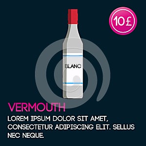 Vermouth card template with price and flat background.