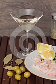 Vermouth drink and seafood dinner