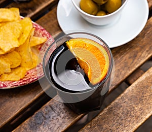 Vermouth drink with tapas, popular spanish aperitif