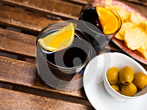 Vermouth drink with tapas, popular spanish aperitif