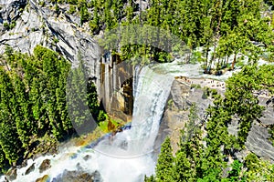 Vernal Falls and Merced River, Hiking at Nevada Falls along John Muir Trail and Mist Trail, Yosemite National Park, California,