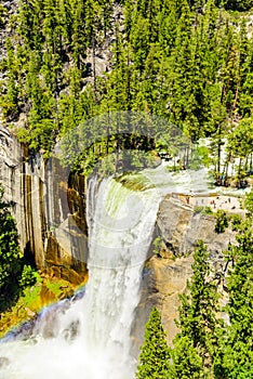 Vernal Falls and Merced River, Hiking at Nevada Falls along John Muir Trail and Mist Trail, Yosemite National Park, California,