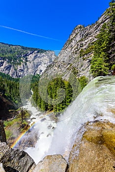 Vernal Falls and Merced River, Hiking at Nevada Falls along John Muir Trail and Mist Trail, Yosemite National Park, California,