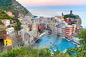 Vernazza at sunset, Cinque Terre, Liguria, Italy