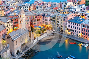 Vernazza at sunset, Cinque Terre, Liguria, Italy