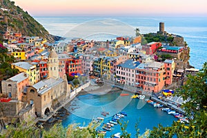 Vernazza at sunset, Cinque Terre, Liguria, Italy