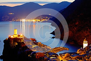 Evening light in Vernazza Village, Cinque Terre, view from the south. photo