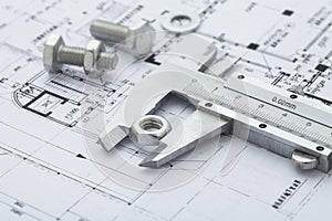 vernier calipers measuring metal nut