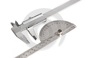 Vernier calipers and protractor