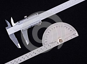 Vernier calipers and protractor