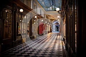 Vero-Dodat covered passage, early morning with no people, Paris, France