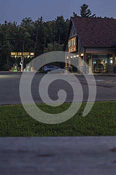 VERONA BEACH, NEW YORK - SEPTEMBER 02, 2019: Night shot of Maple Leaf Market, a convenience store chain and gas station with all