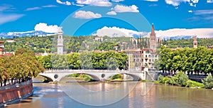 Verona bridge and Adige river panoramic view