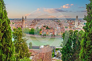 Verona city downtown skyline, cityscape of Italy in Europe