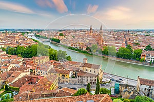 Verona city downtown skyline, cityscape of Italy in Europe