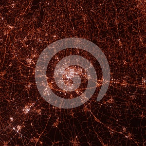 Verona city lights map, top view from space. Aerial view on night street lights. Global networking, cyberspace