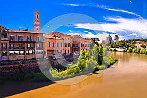 Verona cityscape from Adige river bridge panoramic view