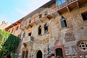 VERONA, ITALY - AUGUST 17, 2017: The house with Juliet`s balcony - Verona. Lots of tourists.
