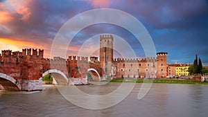 Verona, Italy at beautiful spring sunrise.