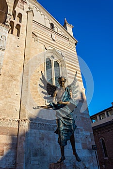 Statue in front of the Cathedral of Santa Maria Matricolare also called Duomo in Verona