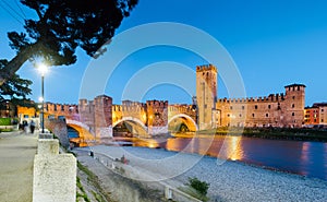 Verona, Italy - Panorama of Castelvecchio Castle, on the banks of the Adige river